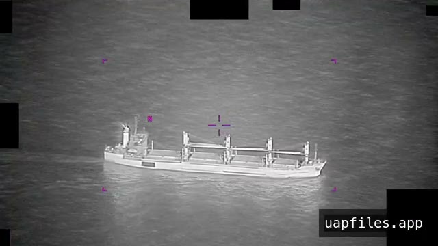 DOW-UAP-PR149, infrared sensor view over water with a cargo ship in the background