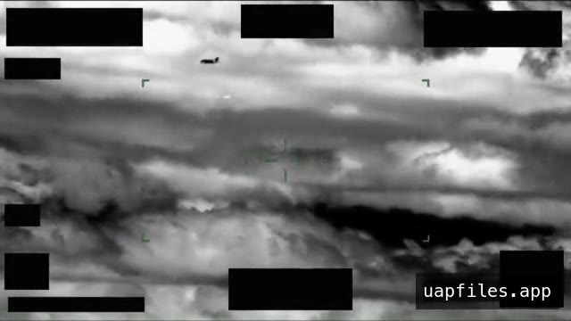 DOW-UAP-PR066, an infrared view over cloud tops with a small dark object near the top of the frame
