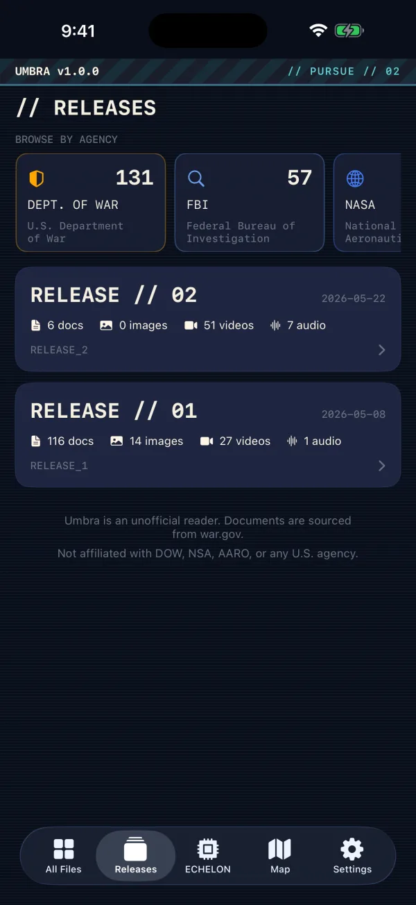 Umbra — a PURSUE tranche, browsable by document, image, video and audio